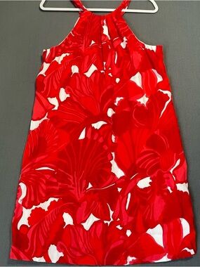 Trina Turk Red Floral Halter Top Silk Lined Size 8